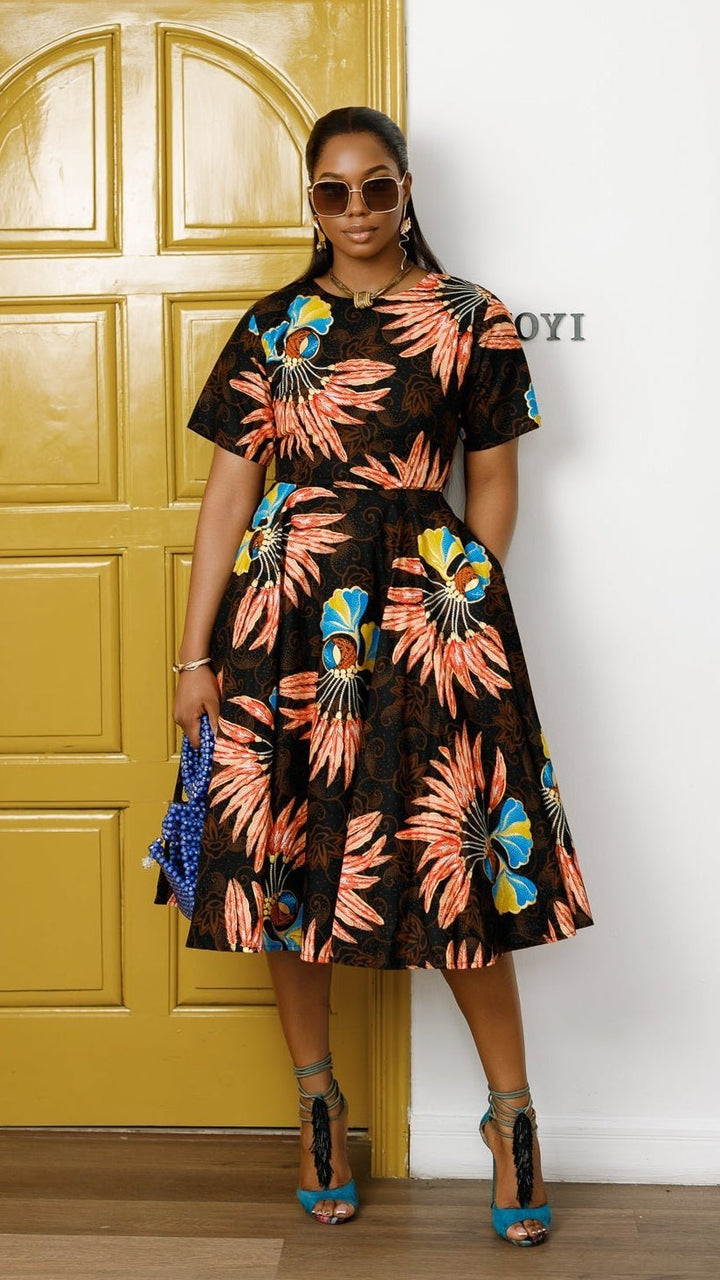 LOLADE AFRICAN PRINT FLORAL DRESS [BROWN] - Especially Yours