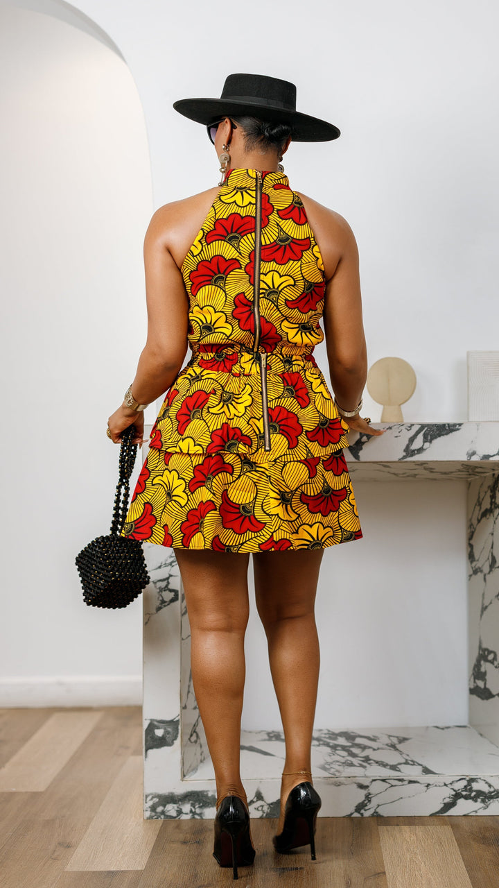 GBEMI AFRICAN PRINT TWO PIECE SKIRT SET [ORANGE]