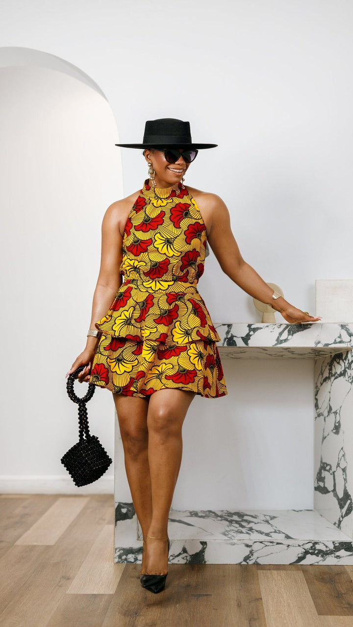 GBEMI AFRICAN PRINT TWO PIECE SKIRT SET [ORANGE] - Especially Yours