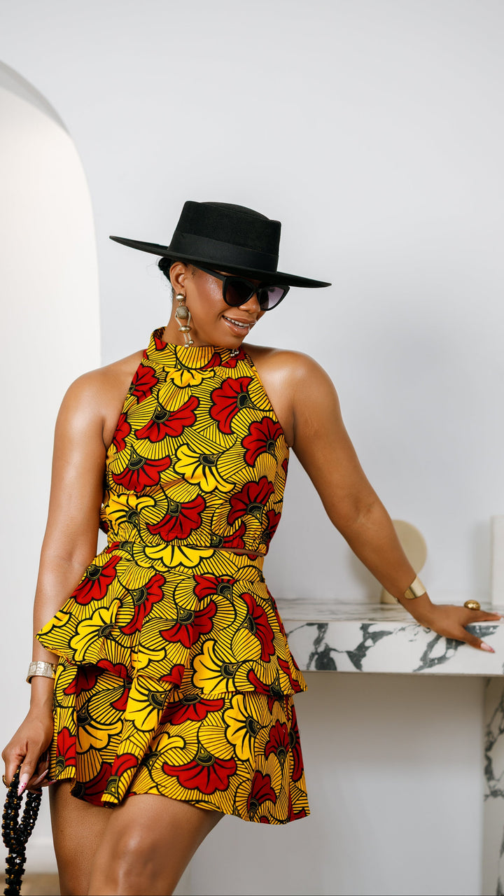 GBEMI AFRICAN PRINT TWO PIECE SKIRT SET [ORANGE]