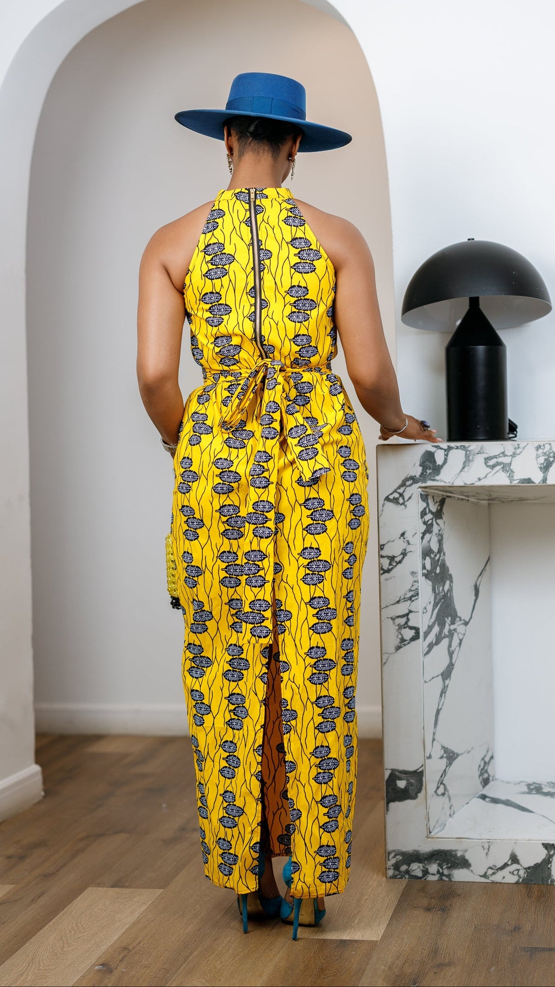 RONKE AFRICAN PRINT SLEEVELESS  MAXI DRESS [YELLOW]----FINAL SALE