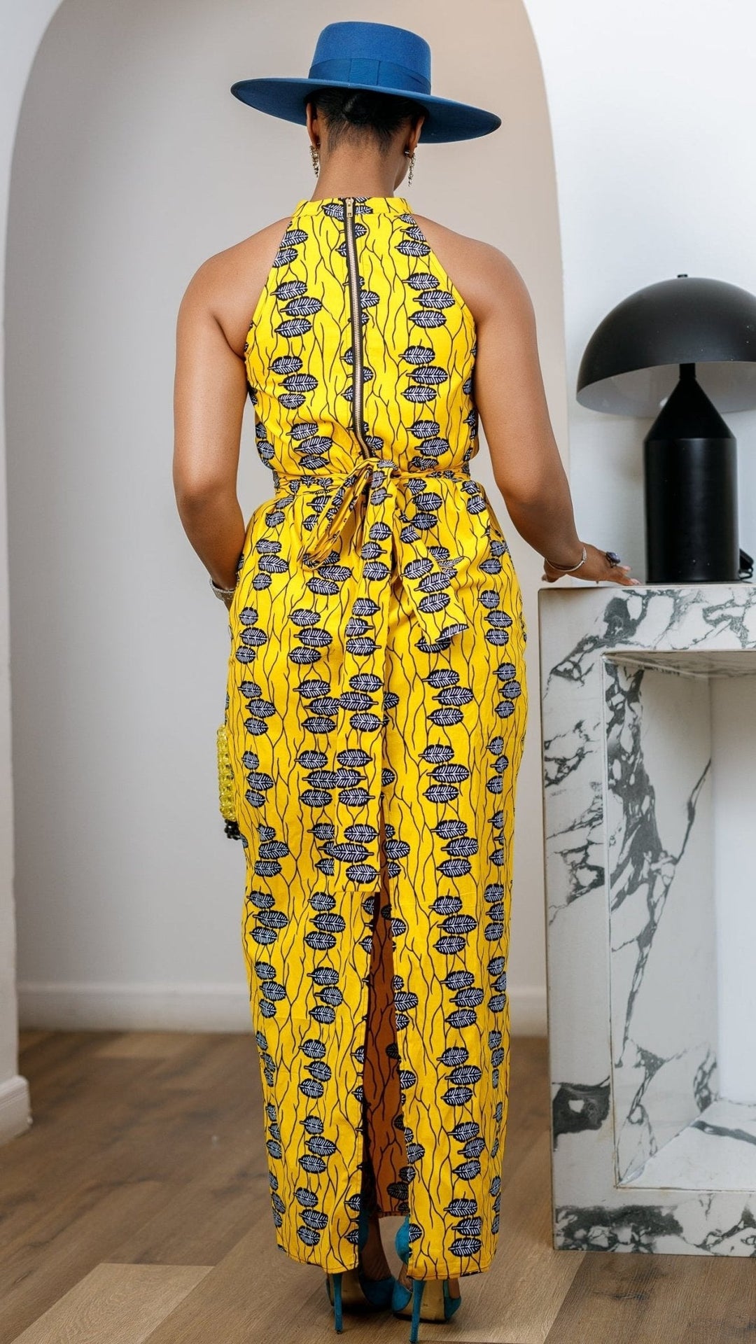 RONKE AFRICAN PRINT SLEEVELESS MAXI DRESS [YELLOW] - Especially Yours