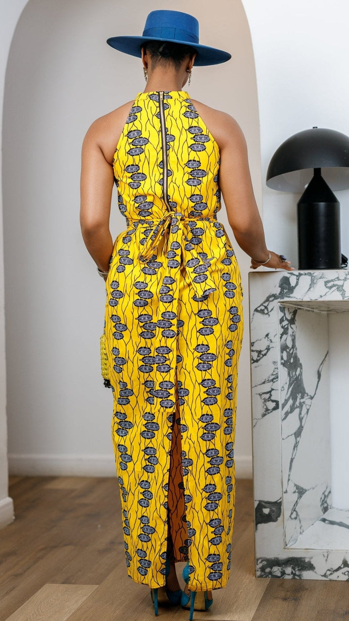 RONKE AFRICAN PRINT SLEEVELESS MAXI DRESS [YELLOW] - Especially Yours