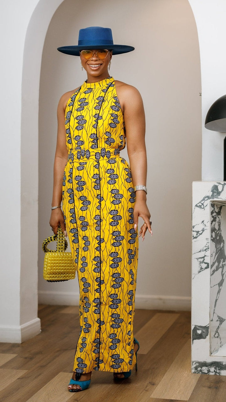 RONKE AFRICAN PRINT SLEEVELESS MAXI DRESS [YELLOW] - Especially Yours