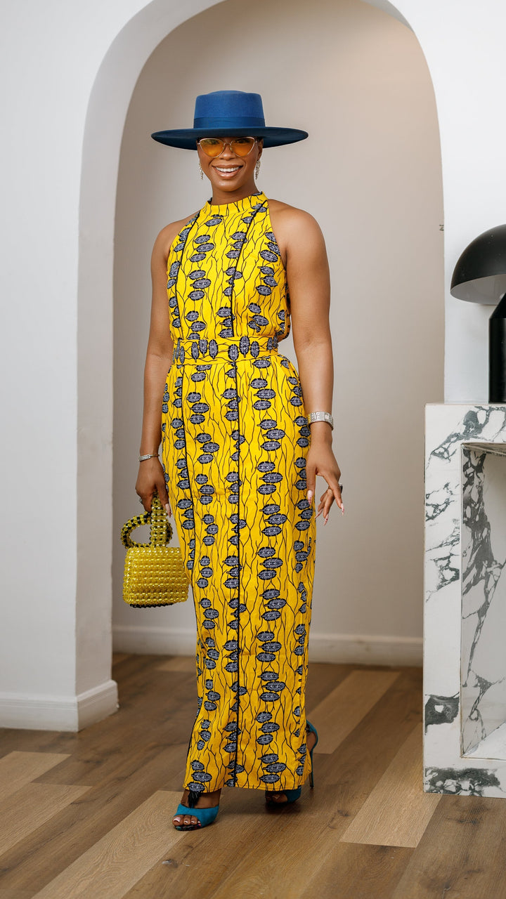 RONKE AFRICAN PRINT SLEEVELESS  MAXI DRESS [YELLOW]----FINAL SALE