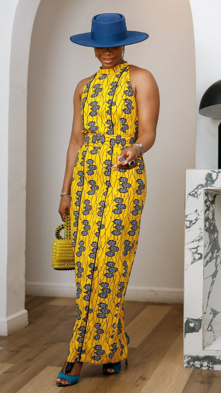 RONKE AFRICAN PRINT SLEEVELESS MAXI DRESS [YELLOW] - Especially Yours