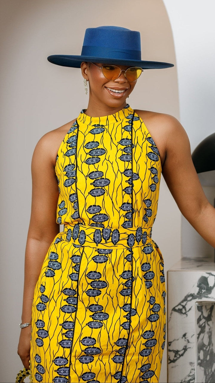 RONKE AFRICAN PRINT SLEEVELESS MAXI DRESS [YELLOW] - Especially Yours