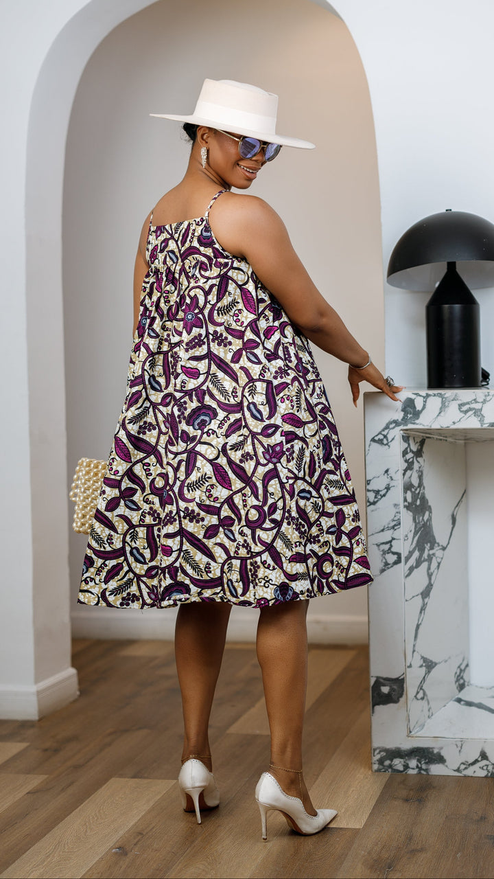ELSIE AFRICAN PRINT SPAGHETTI STRAP MIDI DRESS----FINAL SALE