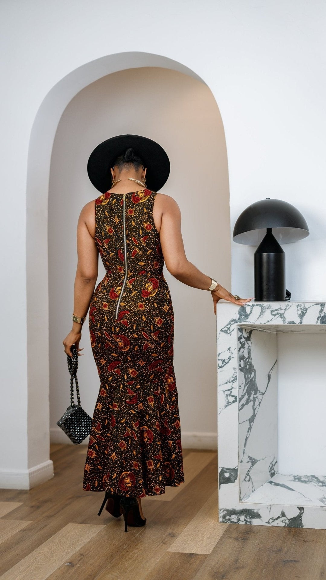 EYI AFRICAN PRINT SLEEVELESS SCOOP NECK MIDI DRESS - Especially Yours