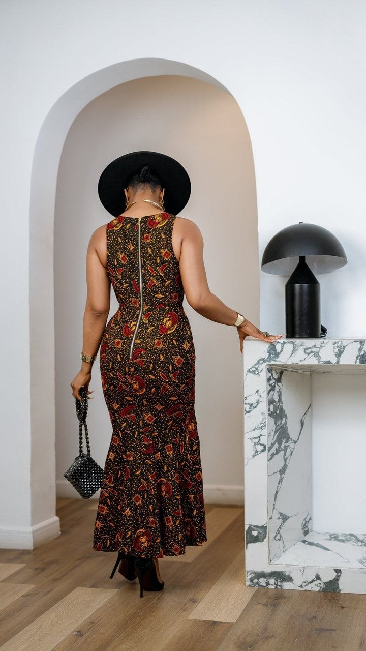 EYI AFRICAN PRINT SLEEVELESS SCOOP NECK MIDI DRESS - Especially Yours