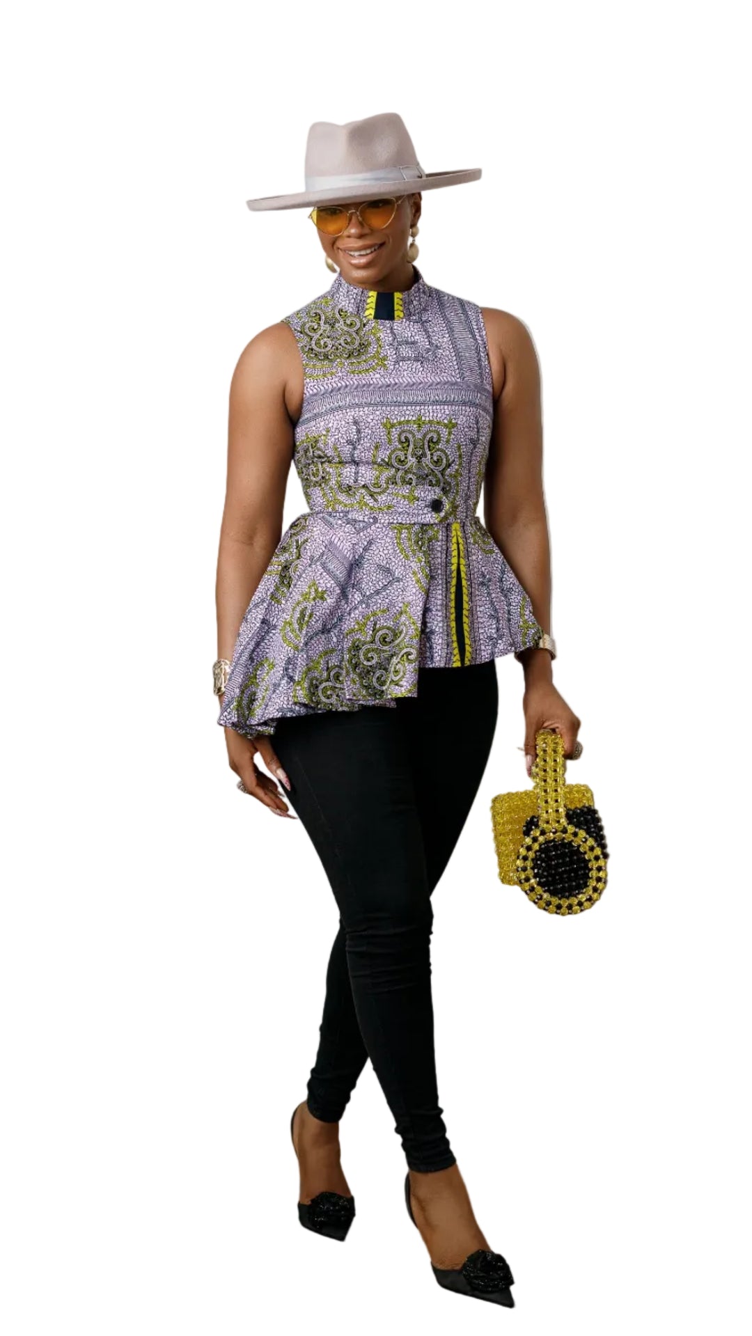 MEENA AFRICAN PRINT ASYMMETRIC TOP [PURPLE]