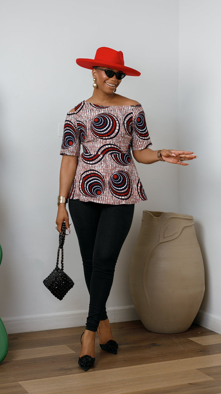 IMARA AFRICAN PRINT ASYMMETRIC PEPLUM TOP [MULTICOLOR]----FINAL SALE