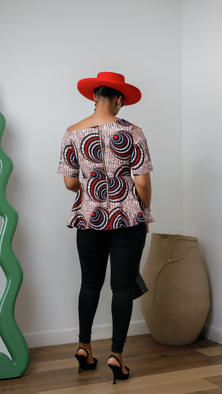 IMARA AFRICAN PRINT ASYMMETRIC PEPLUM TOP [MULTICOLOR] - Especially Yours