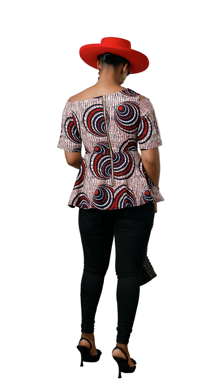 IMARA AFRICAN PRINT ASYMMETRIC PEPLUM TOP [MULTICOLOR]----FINAL SALE