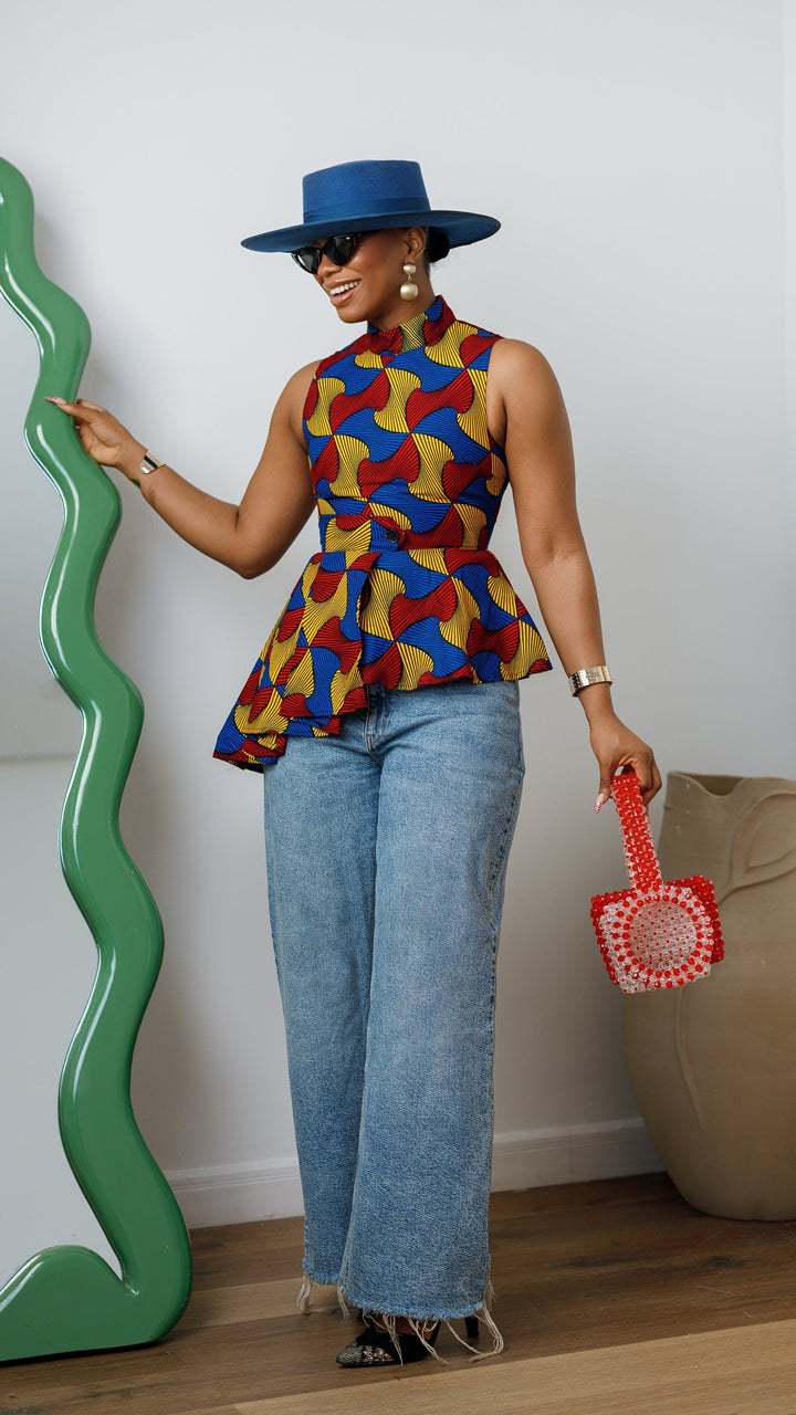 MEENA AFRICAN PRINT ASYMMETRIC TOP [MULTICOLOR]
