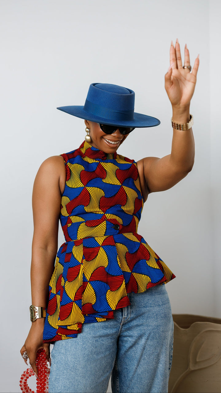 MEENA AFRICAN PRINT ASYMMETRIC TOP [MULTICOLOR]