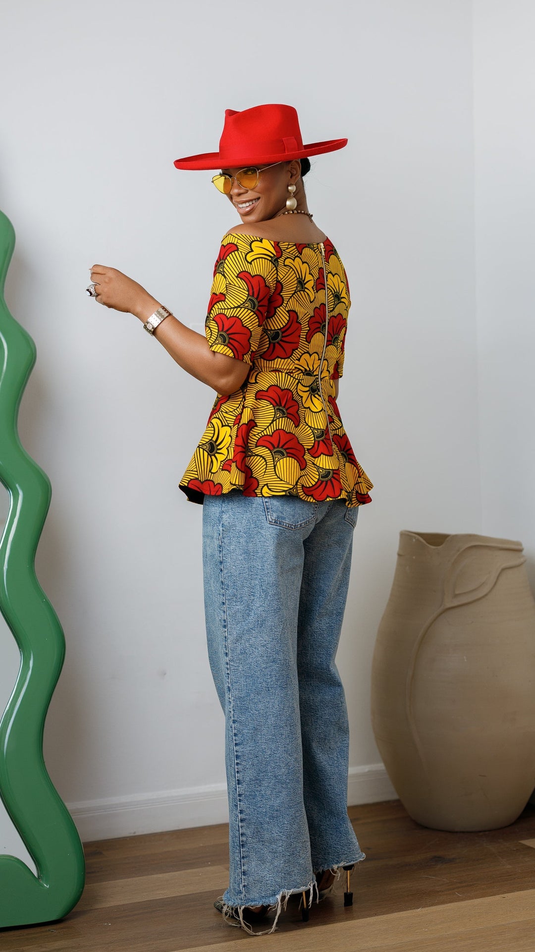 IMARA AFRICAN PRINT ASYMMETRIC PEPLUM TOP [ORANGE]----FINAL SALE