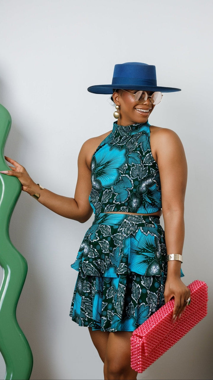 GBEMI AFRICAN PRINT TWO PIECE SKIRT SET [BLUE] - Especially Yours