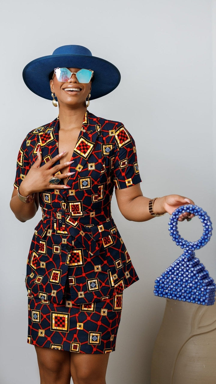NIFEMI AFRICAN PRINT SHORT SLEEVE SKIRT SUIT SET - Especially Yours