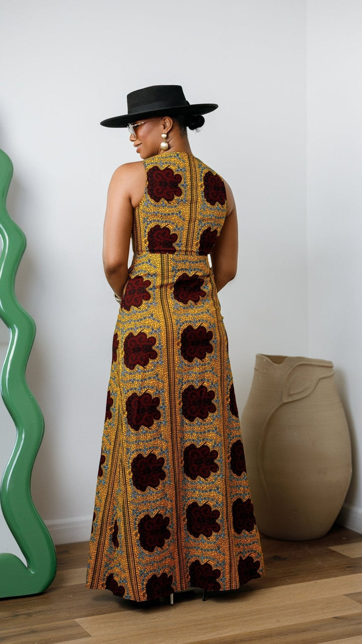 HALIMA AFRICAN PRINT MAXI FRONT ZIP DRESS [YELLOW] - Especially Yours