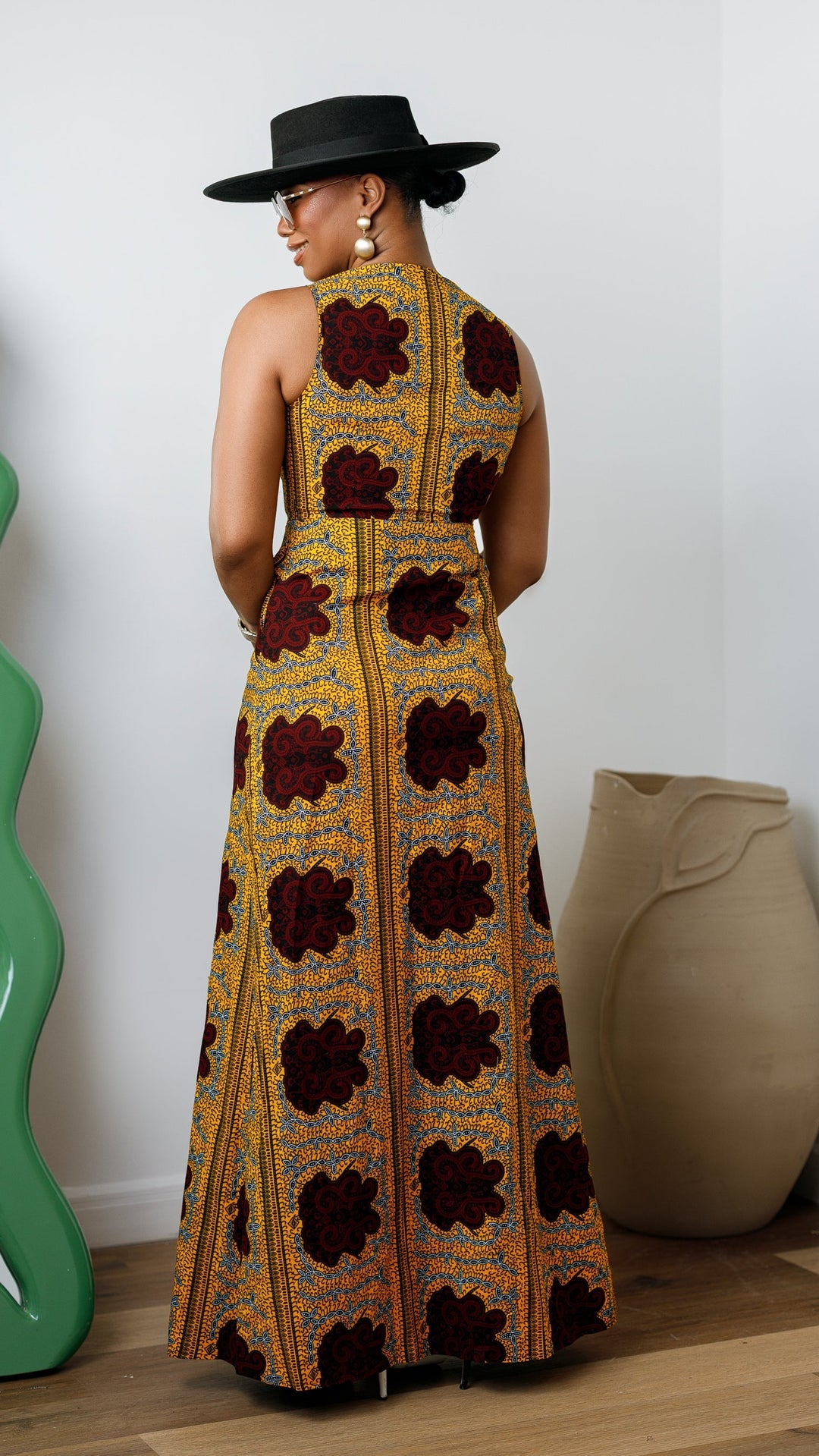 HALIMA AFRICAN PRINT MAXI FRONT ZIP DRESS [YELLOW]