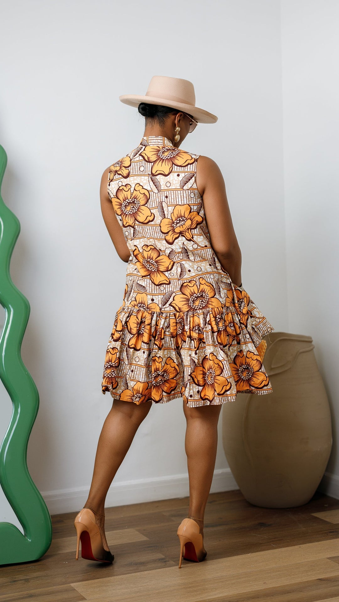 LAILA AFRICAN PRINT SLEEVELESS TIERED BUTTON DRESS