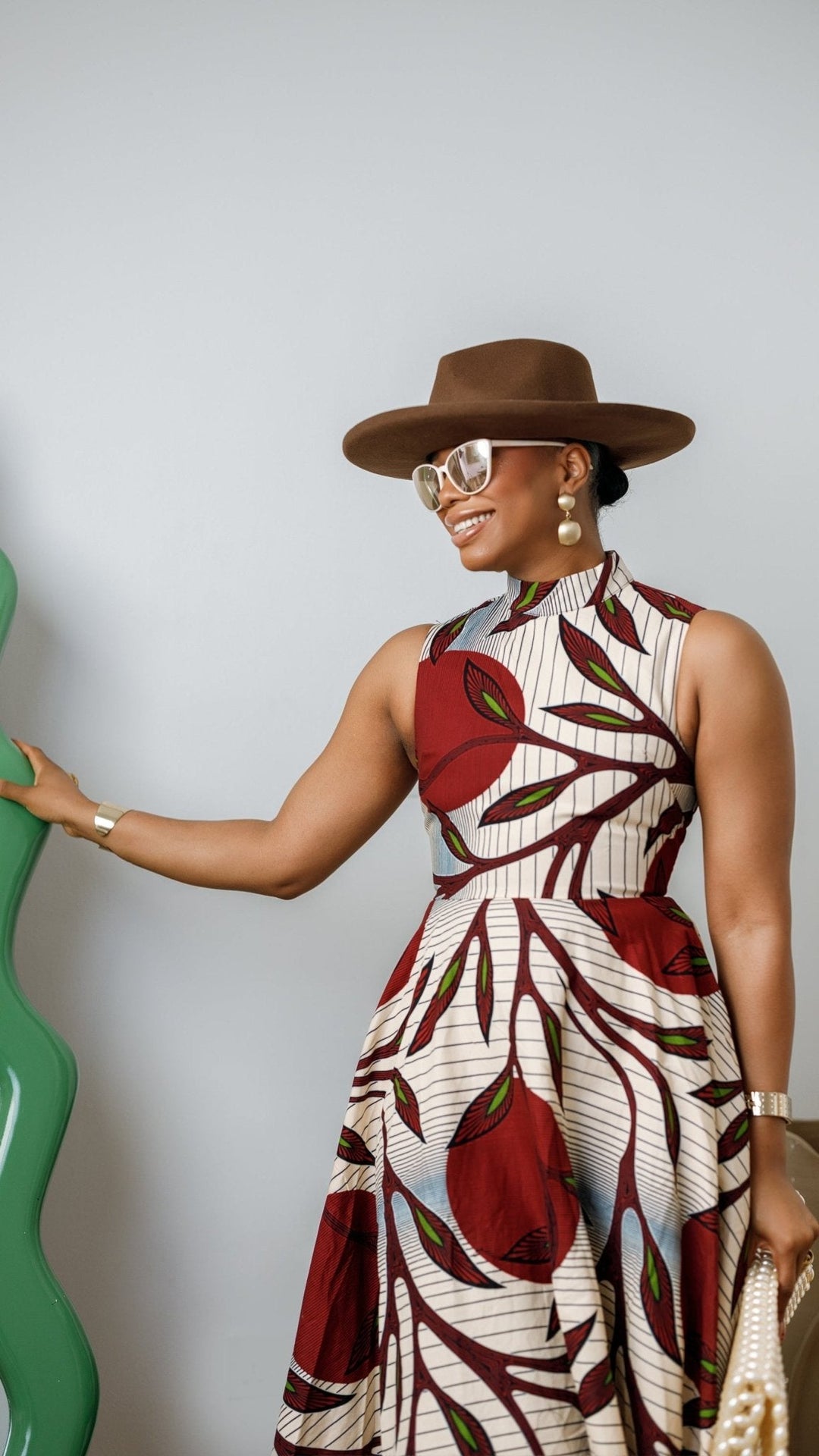 ZURI AFRICAN PRINT SLEEVELESS HIGH NECK MIDI DRESS [RED] - Especially Yours