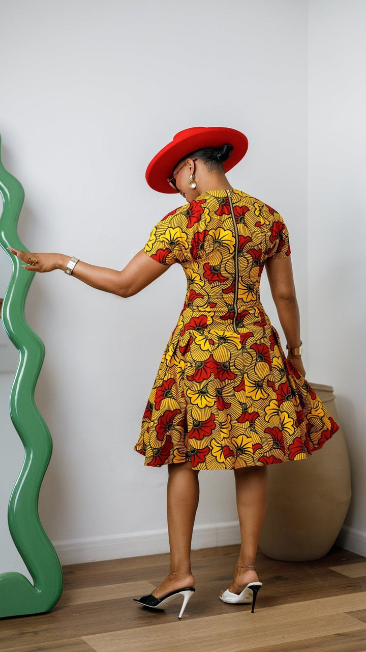 AMARA AFRICAN PRINT FIT AND FLARE MIDI DRESS [MULTICOLOR] - Especially Yours
