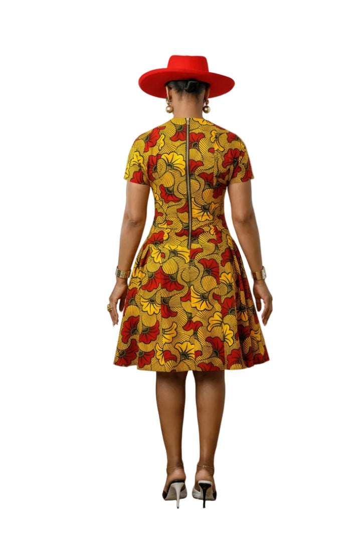 AMARA AFRICAN PRINT FIT AND FLARE MIDI DRESS [MULTICOLOR]