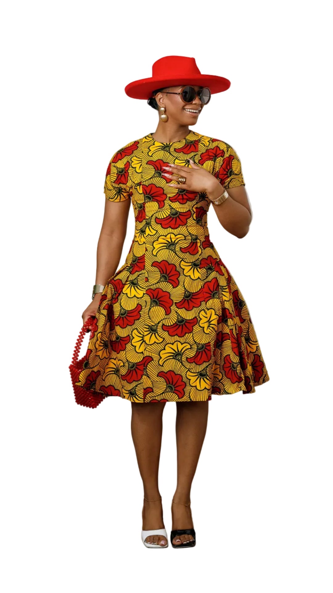 AMARA AFRICAN PRINT FIT AND FLARE MIDI DRESS [MULTICOLOR]