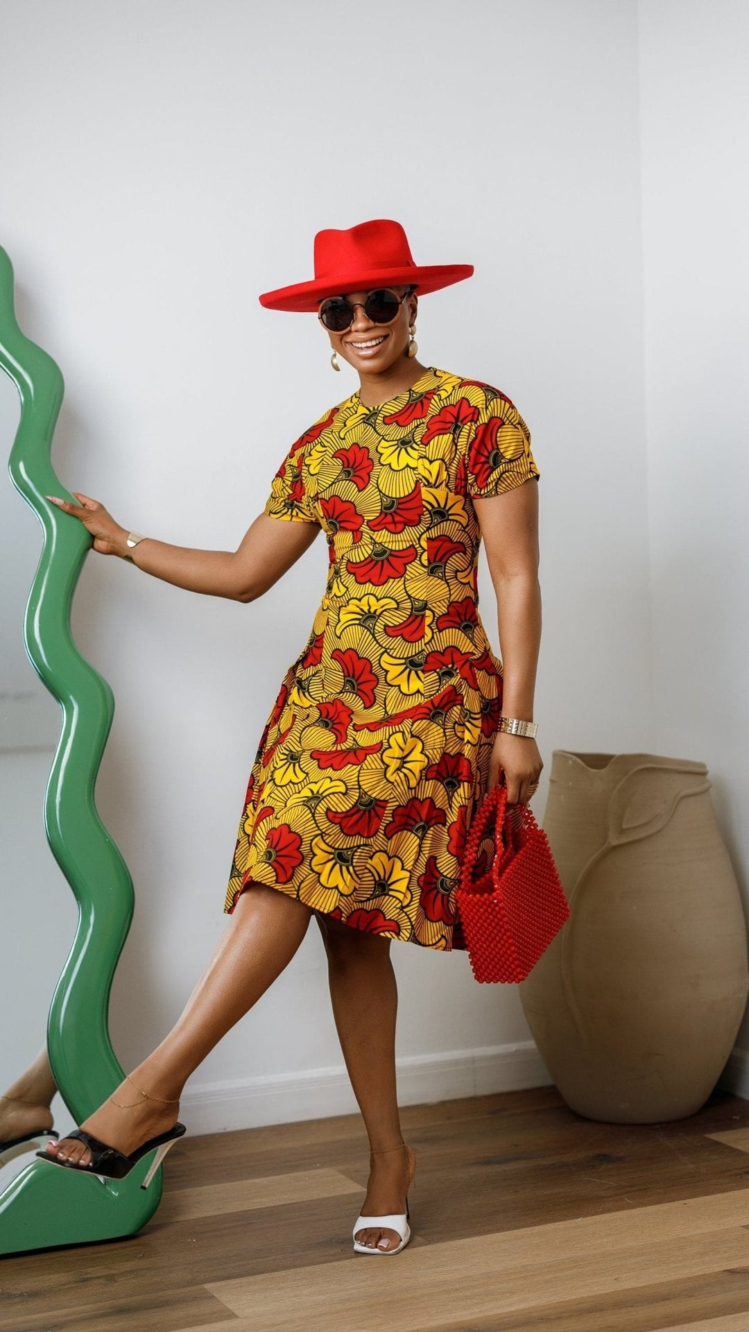 AMARA AFRICAN PRINT FIT AND FLARE MIDI DRESS [MULTICOLOR] - Especially Yours