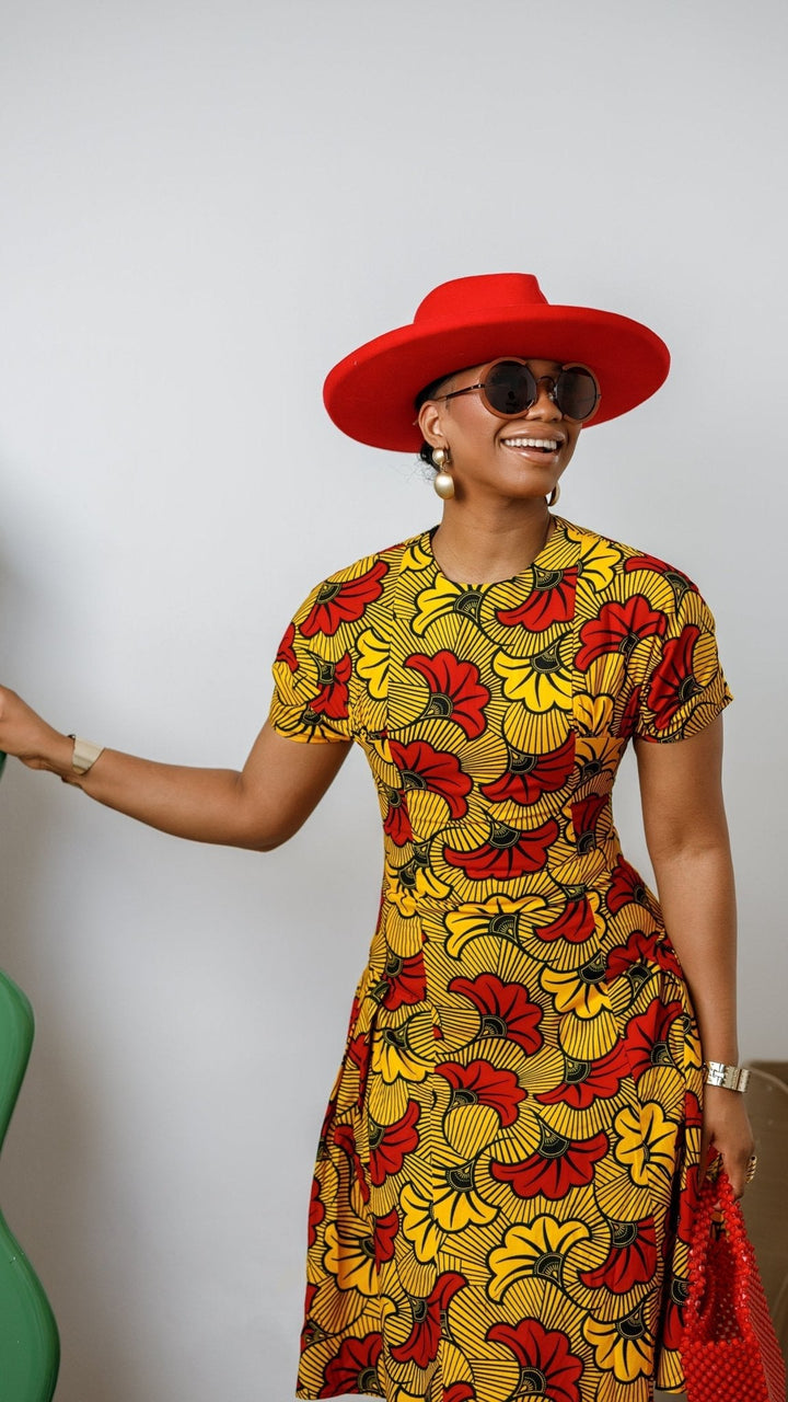 AMARA AFRICAN PRINT FIT AND FLARE MIDI DRESS [MULTICOLOR] - Especially Yours
