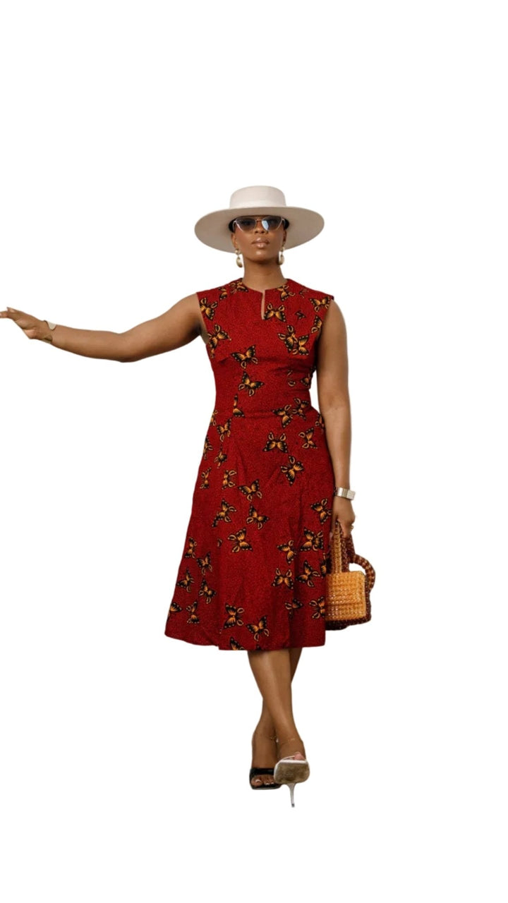RAISA AFRICAN PRINT SLEEVELESS MIDI DRESS [RED] - Especially Yours