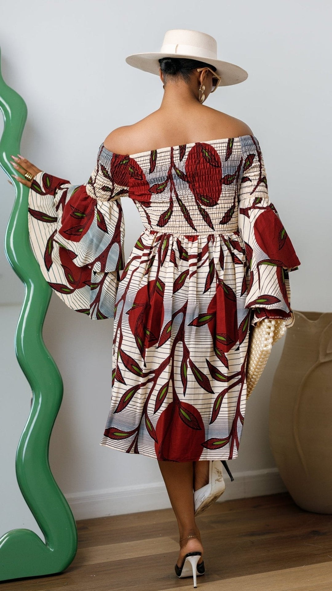BISI AFRICAN PRINT SMOCKED OFF SHOULDER MIDI DRESS - Especially Yours