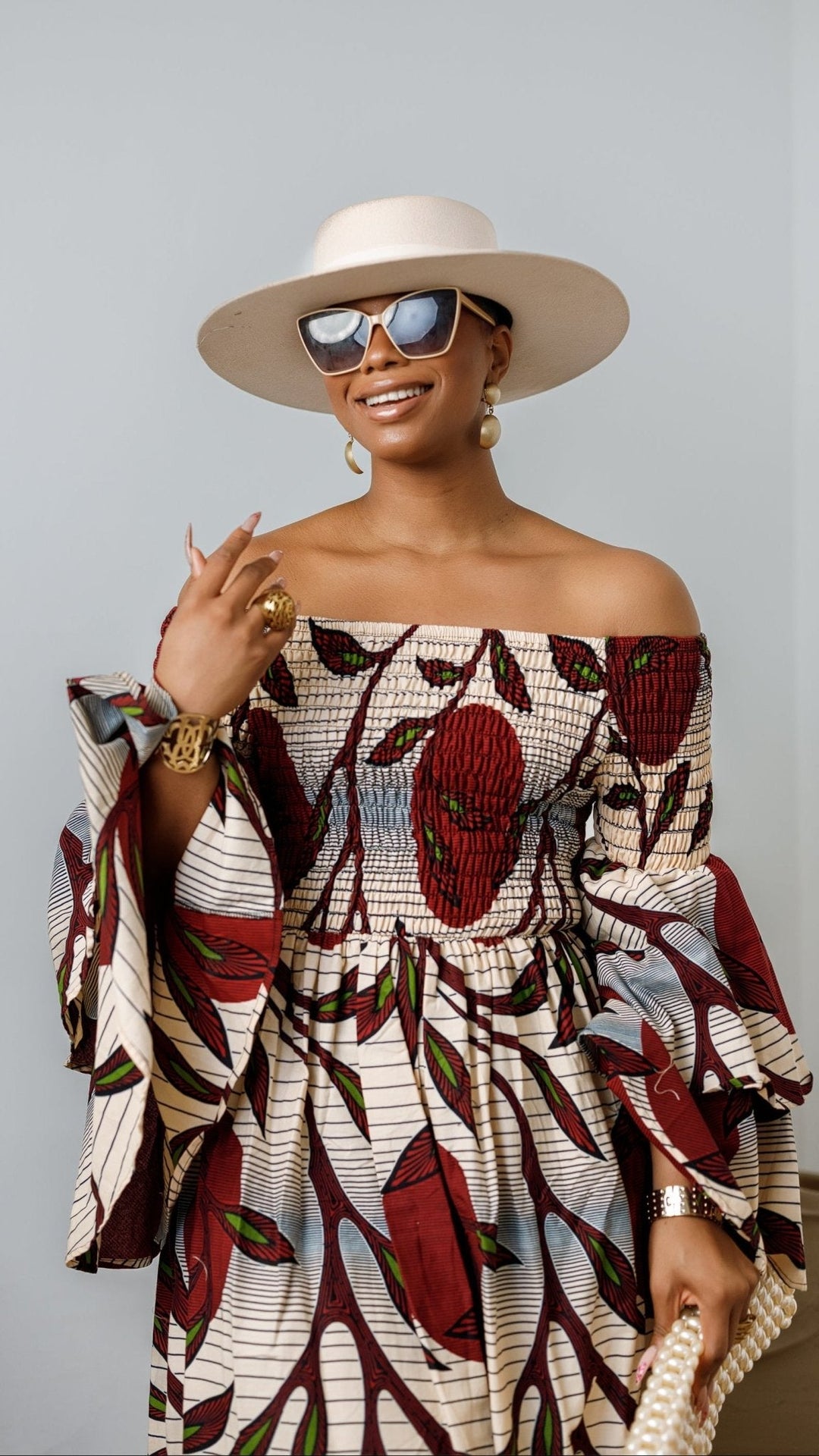BISI AFRICAN PRINT SMOCKED OFF SHOULDER MIDI DRESS - Especially Yours