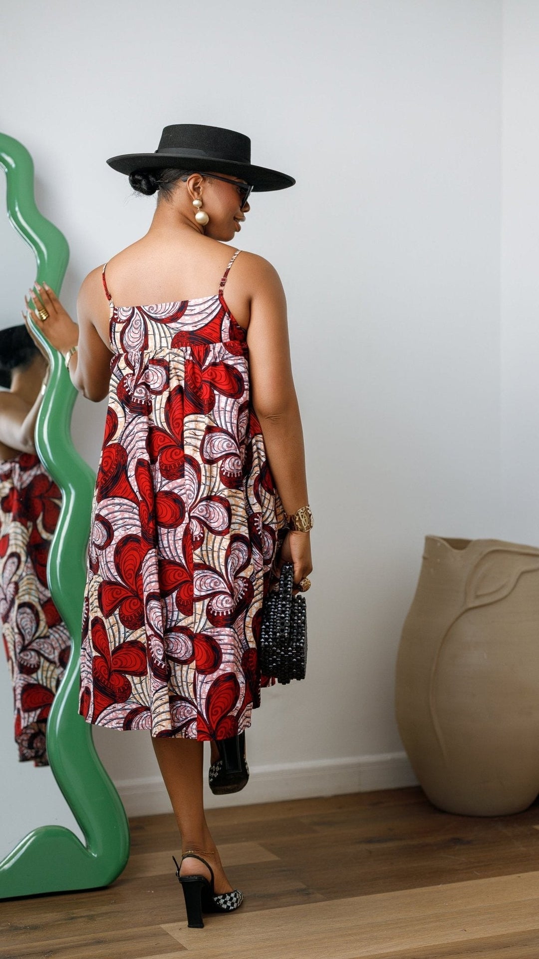 ELSIE AFRICAN PRINT SPAGHETTI STRAP MIDI DRESS [RED] - Especially Yours