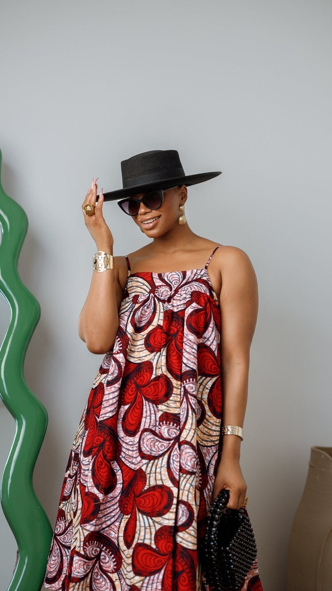 ELSIE AFRICAN PRINT SPAGHETTI STRAP MIDI DRESS [RED] - Especially Yours