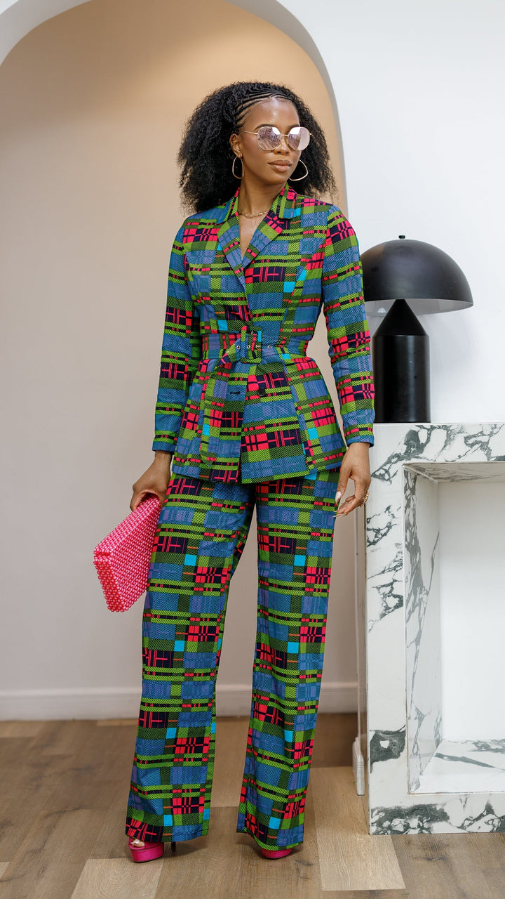 ZYLA AFRICAN PRINT TWO PIECE SUIT SET [CHECK PRINT]