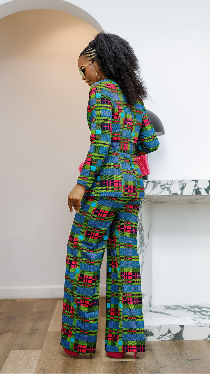 ZYLA AFRICAN PRINT TWO PIECE SUIT SET [CHECK PRINT]