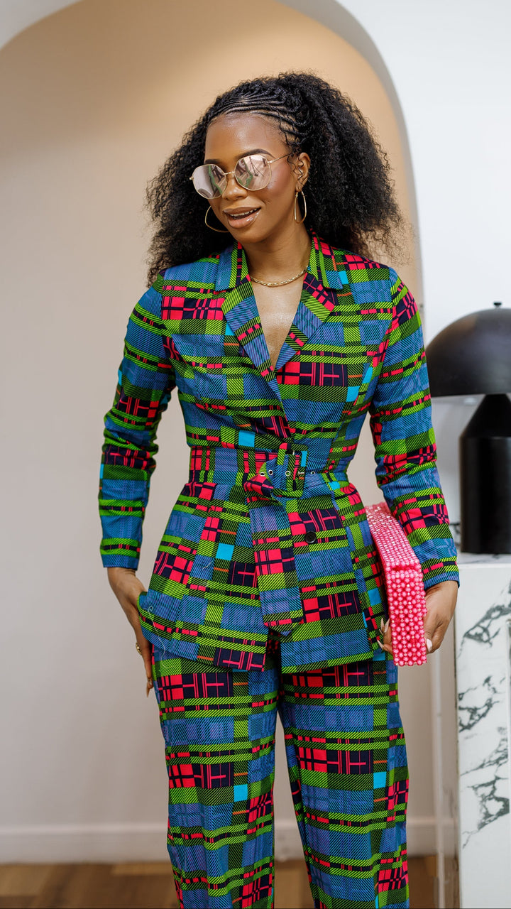 ZYLA AFRICAN PRINT TWO PIECE SUIT SET [CHECK PRINT]