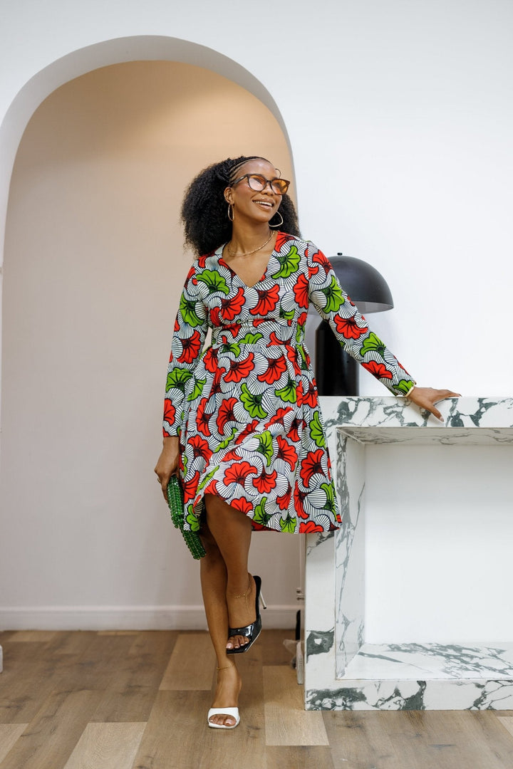 HIJA AFRICAN PRINT LONG SLEEVE MIDI DRESS [MULTICOLOR] - Especially Yours