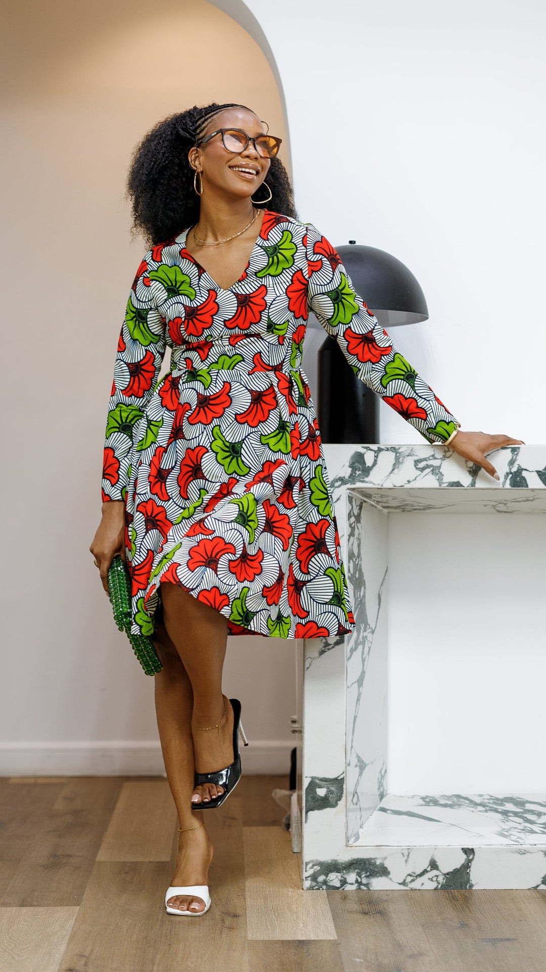 HIJA AFRICAN PRINT LONG SLEEVE MIDI DRESS [MULTICOLOR]----FINAL SALE