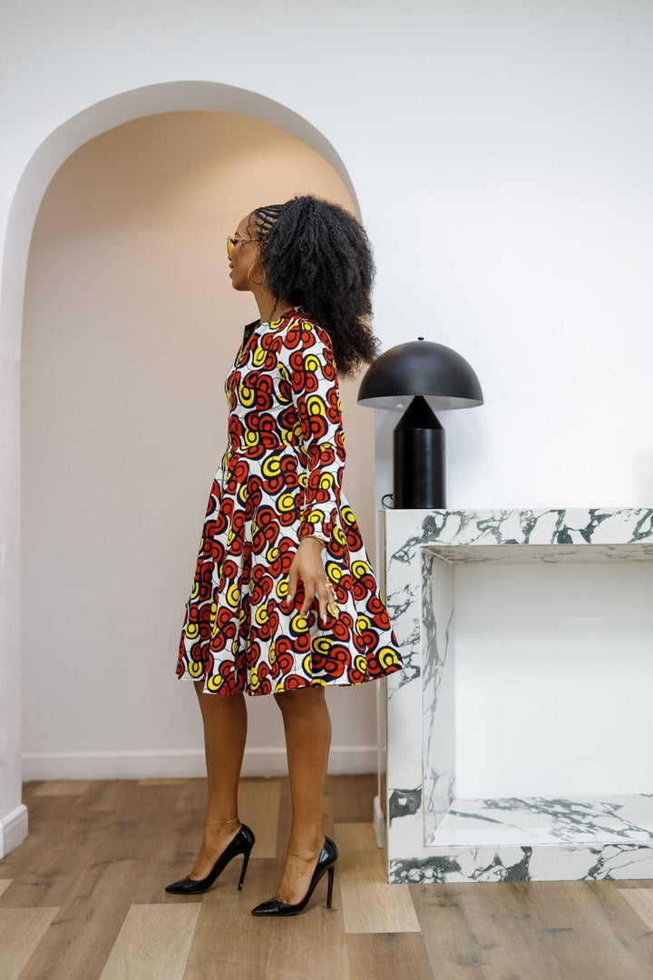 KEITA AFRICAN PRINT ZIP FRONT FLARE DRESS [MULTICOLOR] - Especially Yours