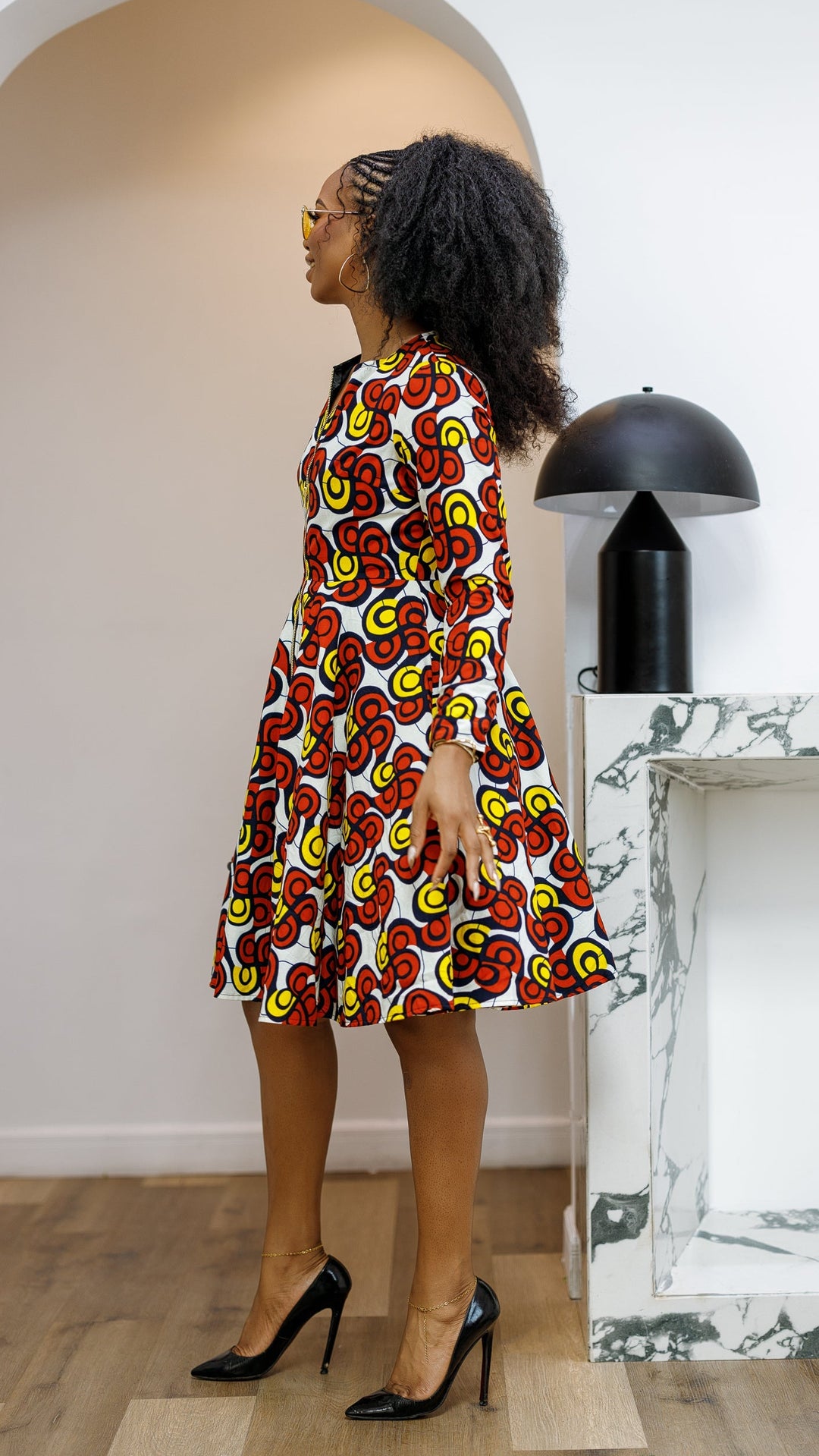 KEITA AFRICAN PRINT ZIP FRONT FLARE DRESS [MULTICOLOR]----FINAL SALE