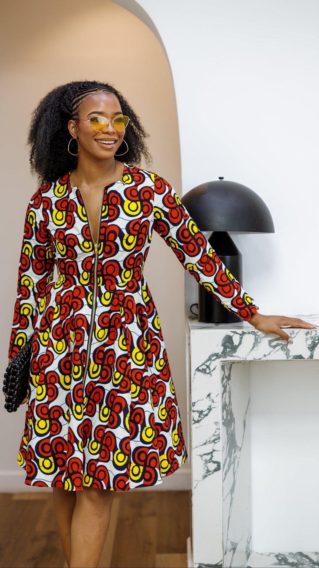 KEITA AFRICAN PRINT ZIP FRONT FLARE DRESS [MULTICOLOR]----FINAL SALE