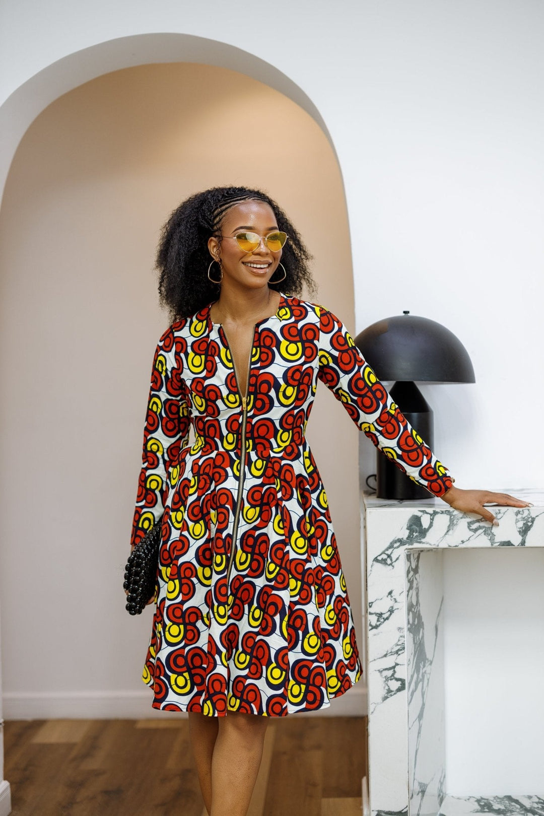 KEITA AFRICAN PRINT ZIP FRONT FLARE DRESS [MULTICOLOR] - Especially Yours