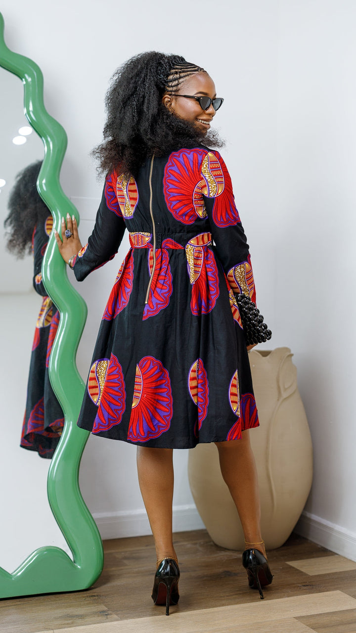 HIJA AFRICAN PRINT LONG SLEEVE MIDI DRESS----FINAL SALE