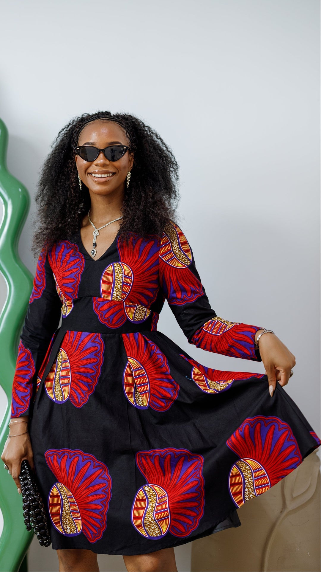 HIJA AFRICAN PRINT LONG SLEEVE MIDI DRESS----FINAL SALE