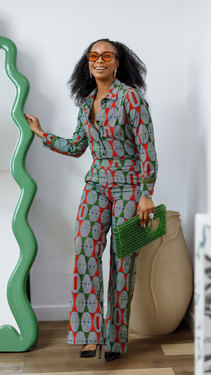 EVA AFRICAN PRINT STRAIGHT-LEG TWO PIECE SET [MULTICOLOR]----FINAL SALE