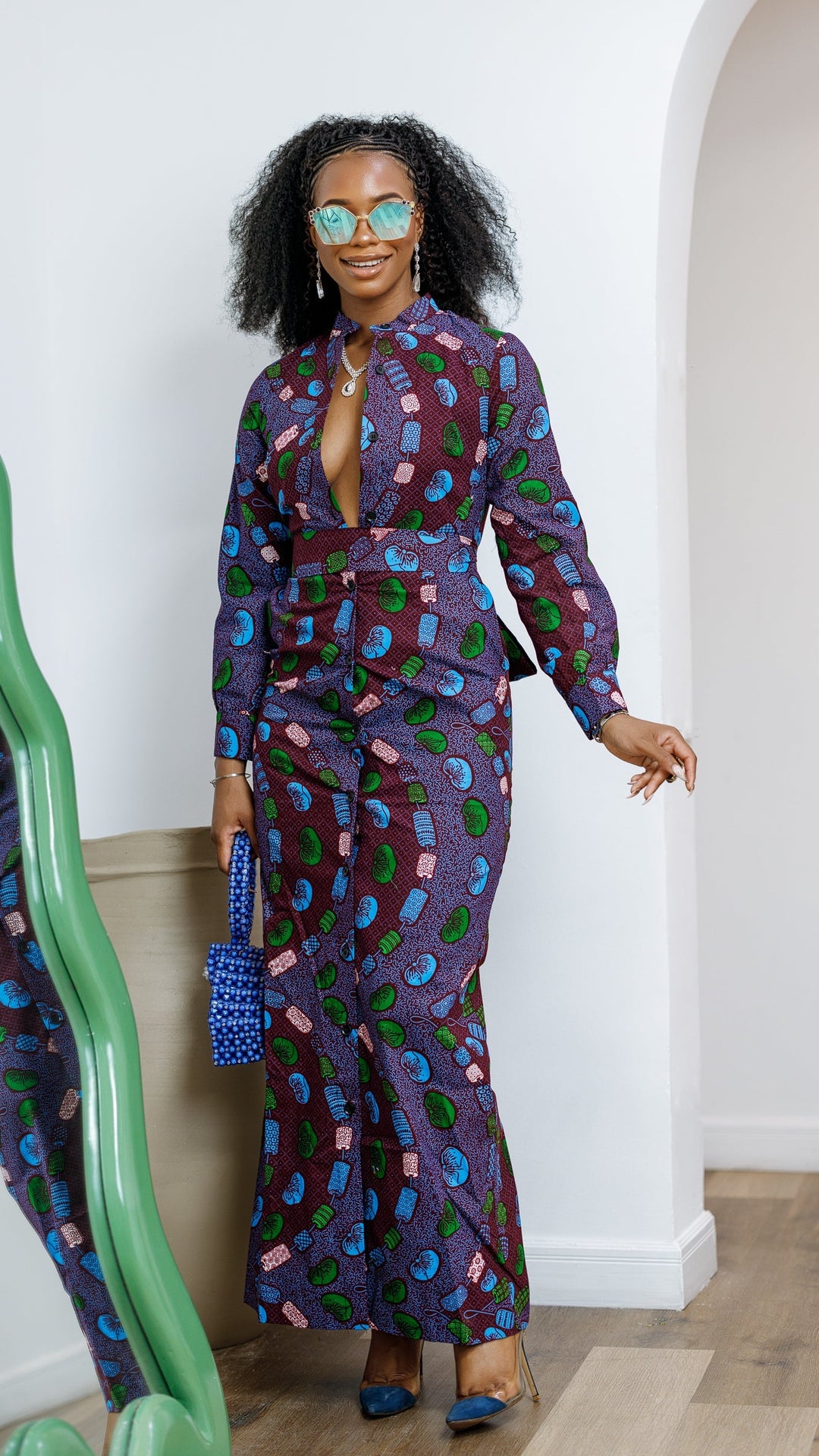 EMILY AFRICAN PRINT BUTTON MAXI DRESS [MULTICOLOR]----FINAL SALE